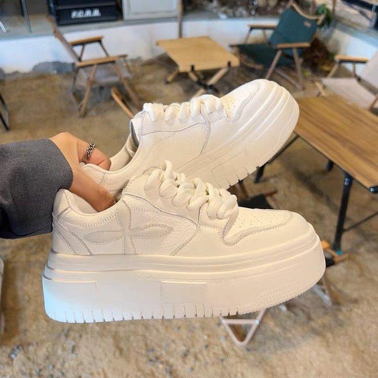 Platform white shoes women's 2025 summer new soft leather versatile lace-up shoes children's small women's shoes Korean version of board shoes