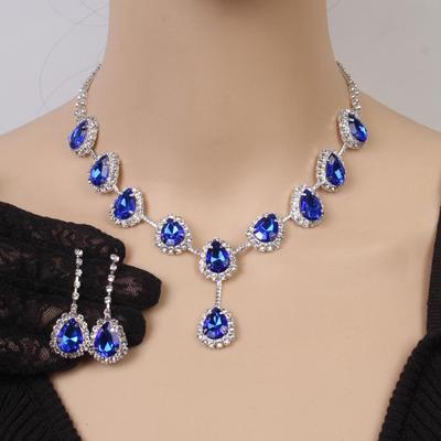 Set Collana e Orecchini Pendenti a Goccia con Diamanti Colorati Moda Europea e Americana - Gioielli da Sposa