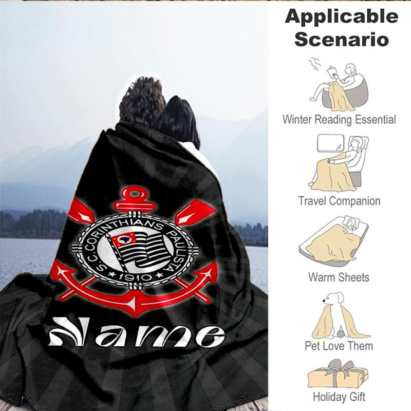 Custom Name Corinthians Team Crest Blanket Lightweight Ideal Bedding Blanket Perfect for Travel, Camping, Living Rooms, Sofas, Christmas gift