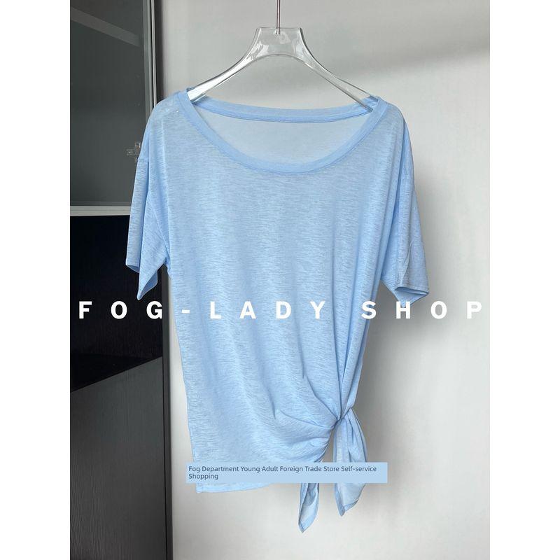 

Flab Hiding Little Expert-Yoga Lightweight Blouse Short Sleeve Summer New Arrival High-Looking Sports Tops Women s Fitness Running T-shirt Windmill Blue [NEW-Real Wear Edition]] B