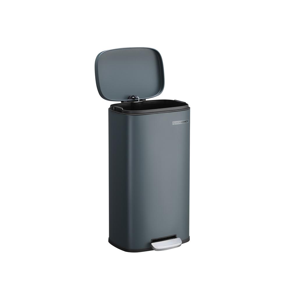 SONGMICS Pattumiera da Cucina, Pattumiera a Pedale da 30 L con Secchio Interno in Plastica, Coperchio, Chiusura Morbida, Controllo degli Odori, Grigio Fumè