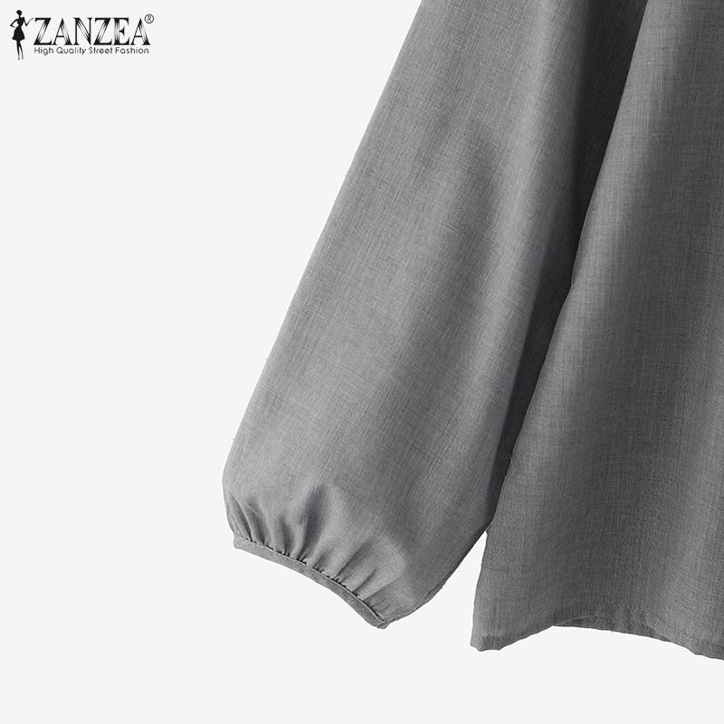 ZANZEA Women Casual Round Neck Solid Color Loose Long Sleeve Blouse