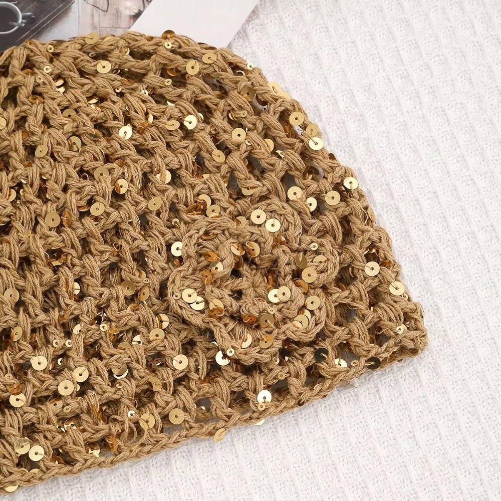 Flower Hollowed Out Knitted Hat Thin Weave Cap Retro Woven Pullover Cap Spring Summer