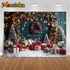 Mocsicka Merry Christmas Background Photography Shooting Props Xmas Tree Snow Gifts Decors Children Adult Family Party Backdrops