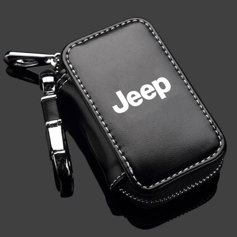 AFV1 Car Key Bag Leather Wallets Housekeeper Covers Zipper Bag For Jeep Grand Cherokee Wrangler JK Gladiator Compass Renegade Patriot