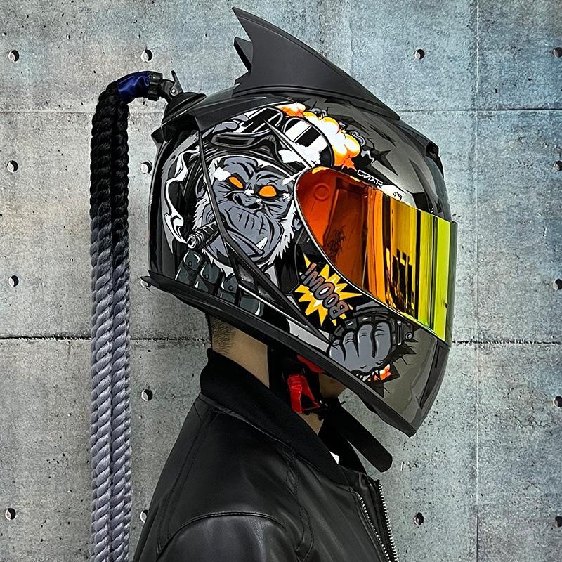 Jiekai Electric Vehicle Bike Helmet Men's and Women's Full Helmets Four Seasons Double Mirror Bluetooth Personalized Helmet Grey Party