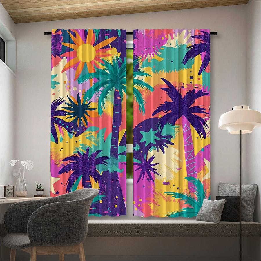 Beach Coconut Tree Pattern Printed Curtains Pole Bag Christmas Decorations Daily Home Room Curtain Polyester