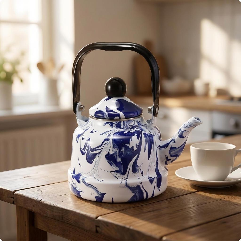 Glossy Enamel Tea Kettle | Compact, EnamelonSteel Kettle, for Kitchen 1.1L Wheat Ear
