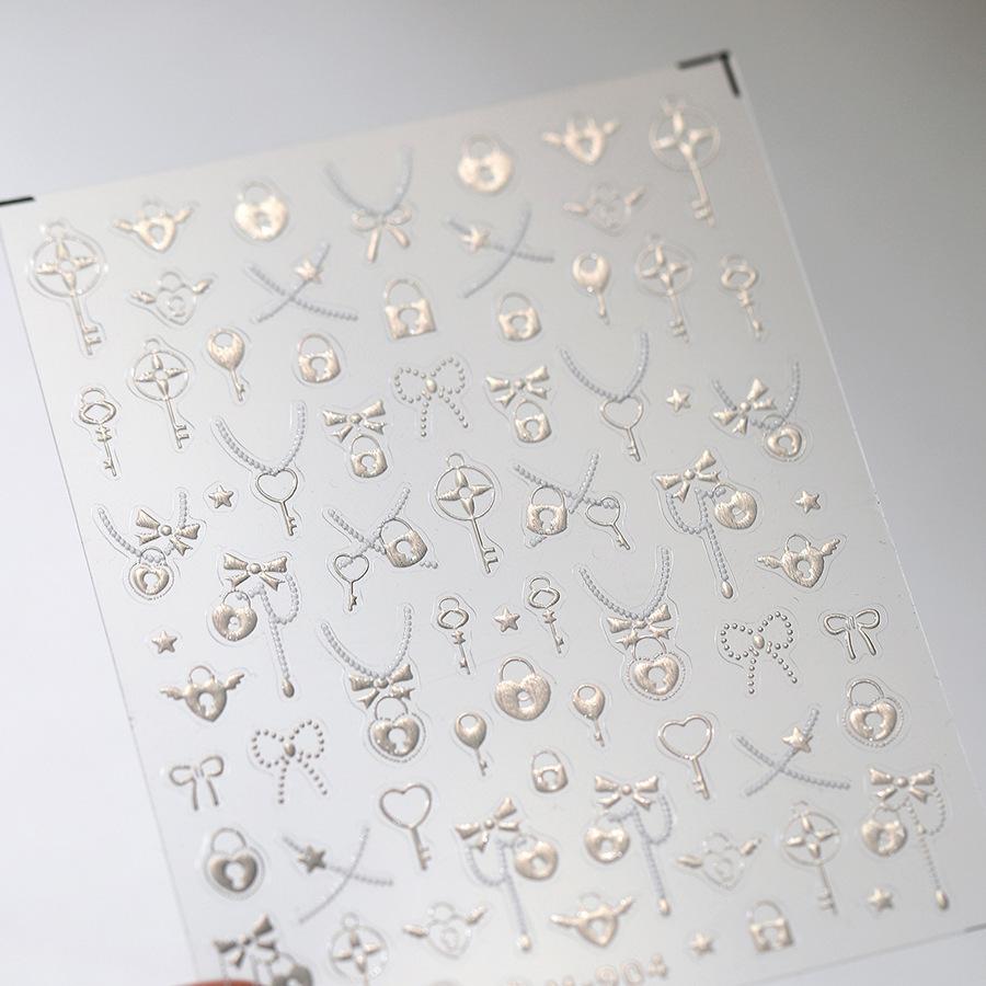 Metal Sticker Nail 3D Kawai Dreamy Star-dotted Butterfly Nail Charms Stickers 5D Ribbon With Love Embossed Nail Art Stickers DIY