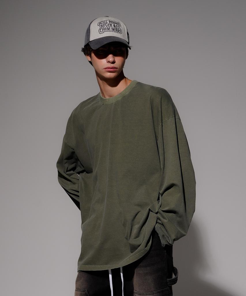 EZKATON New Season Pigment Long Sleeve T-Shirt Khaki Kmlt6811