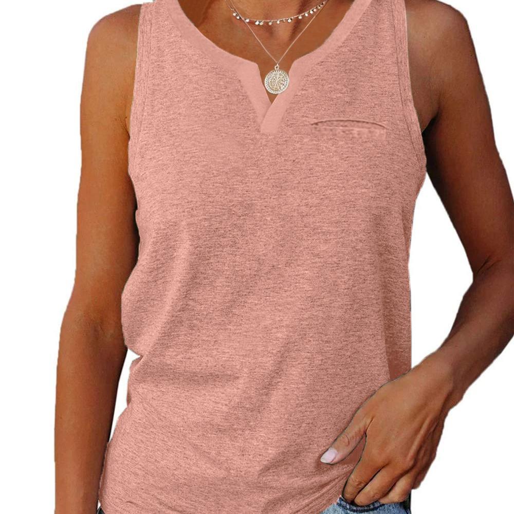 Spring and Summer New Vest V-neck Pocket Loose Casual Plus Size Top for Women