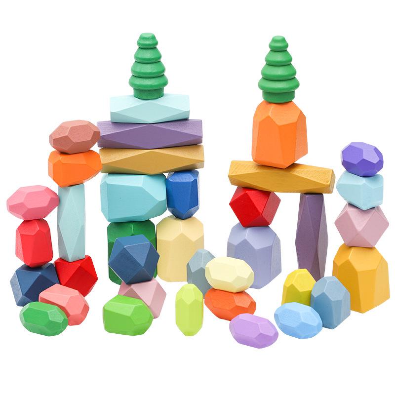 Kids' Nordic-Style Colorful Wooden Stacking Stones: Educational and Interactive Parent-Child Indoor Toy