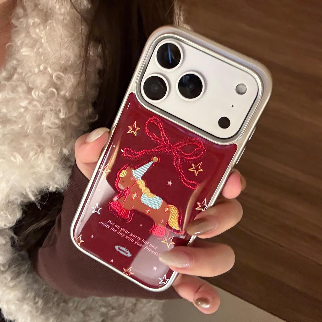 Electroplated Gilt Pony Iphone17promax Mobile Phone Case 13 Festive Red 16 Apple 17 and Other Models