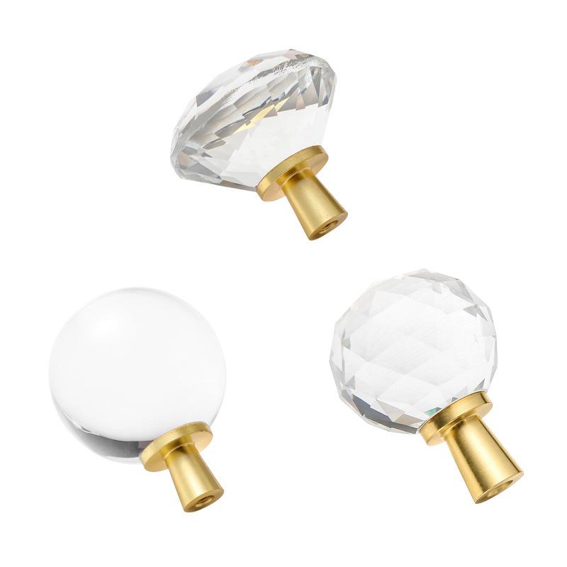 Brass Crystal Marble Handle European Light Luxury Diamond Light Ball Drawer Cabinet Wardrobe Door Handle