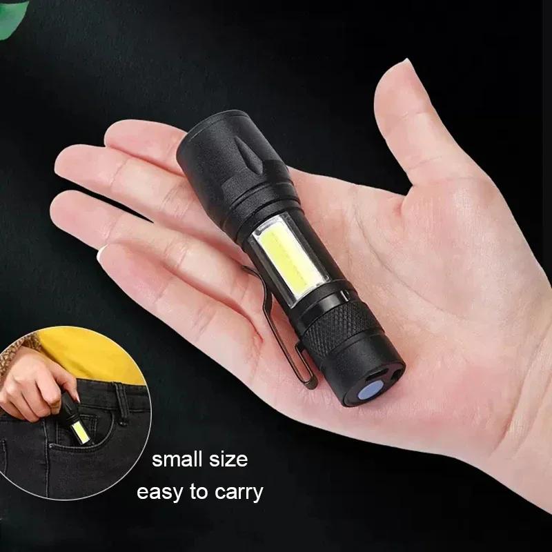 1-6PCS Mini Portable LED Flashlight COB Light Telescopic Zoom Torch USB Rechargeable Tactical Camping Hiking Emergency Lantern