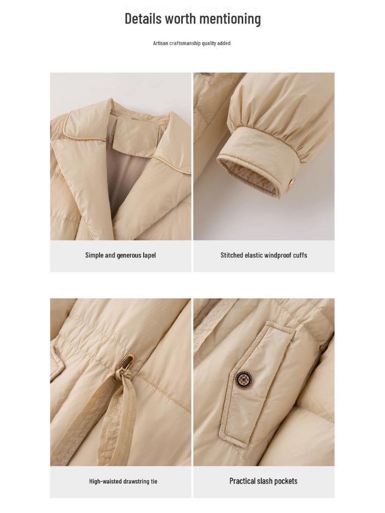 Women's Warm Winter Long Down Jacket Thickened Drawstring 90 White Duck Down Coats Fashion