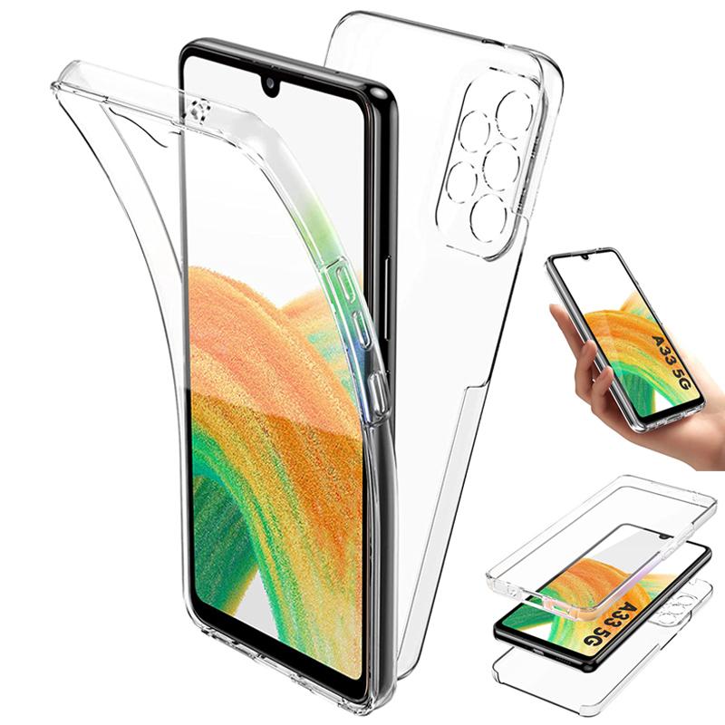 Capa de silicone dupla transparente 360° para Samsung Galaxy A53 A73 A33 A22 A13 A52S A12 A51 S21 S22 Redmi Note 11 10C iPhone 13 12 11 Pro Max Capa traseira frontal