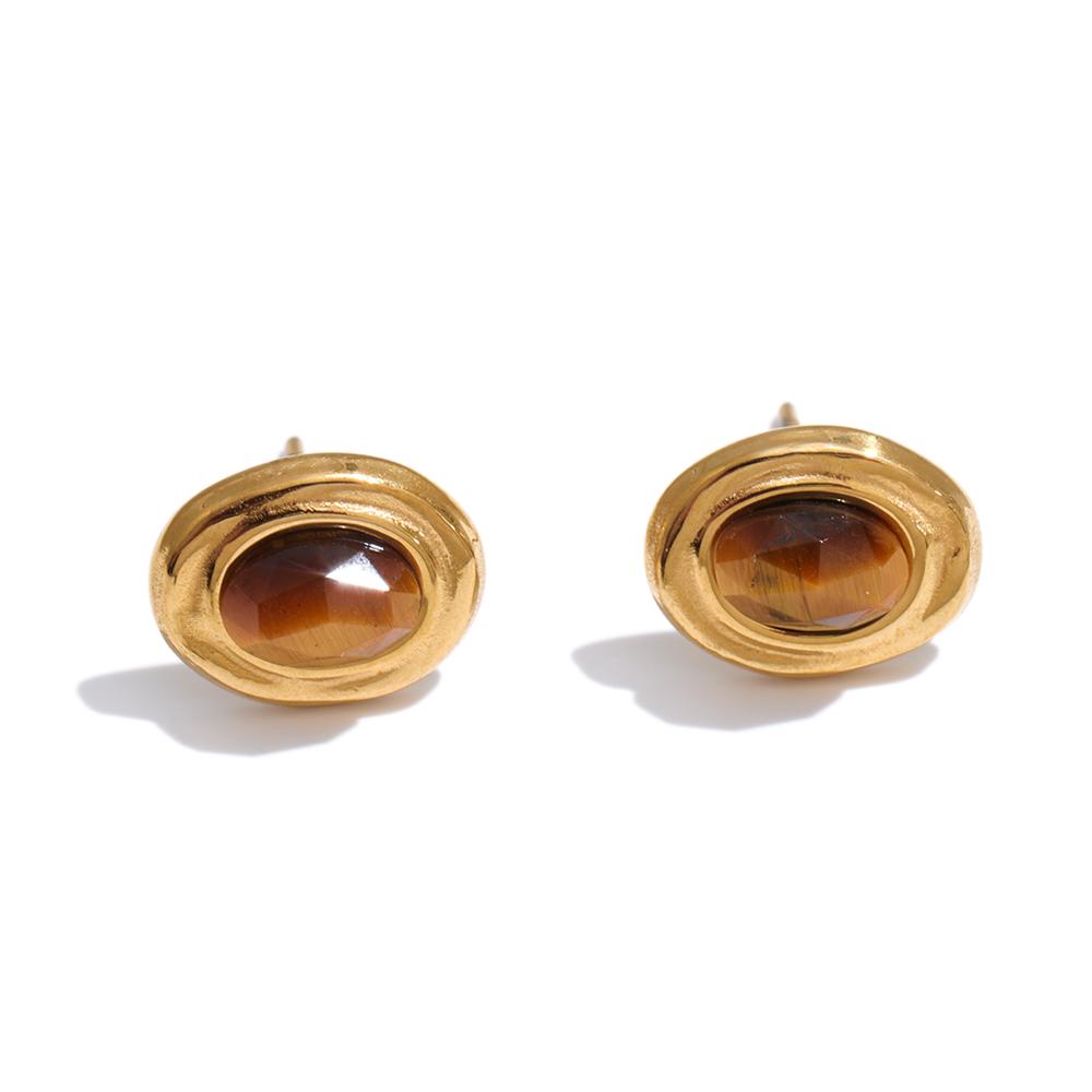 Yhpup 2026 Stainless Steel France Stud Earrings Natural Stone Agate Tiger Dainty Fashion Gift Jewelry Recommend