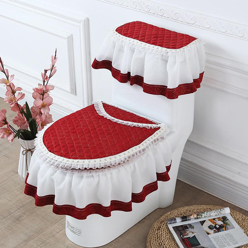 

Золотистый бархатный кружевной чехол на сиденье унитаза, набор из 3 предметов на молнии 45cm U-shaped Toilet