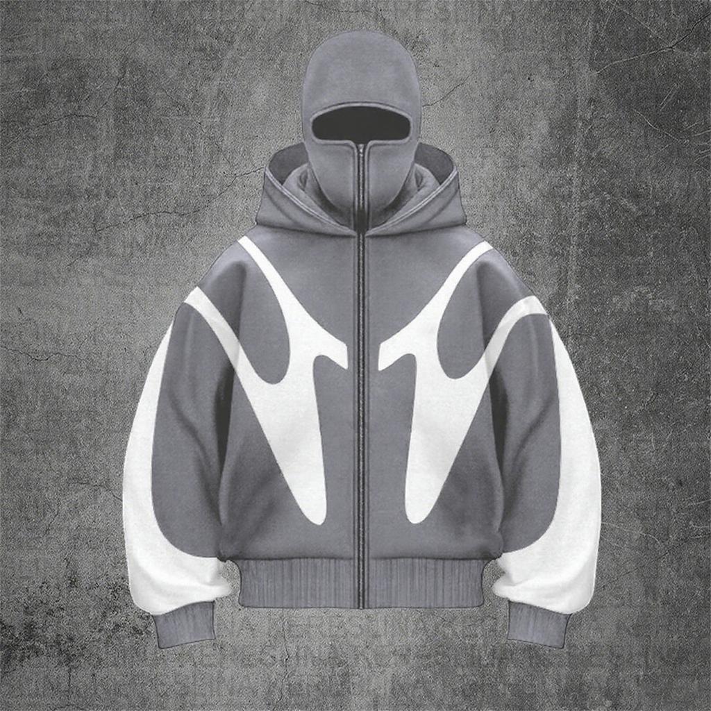 Men's Oversized Zip Up Hoodie Color Block Long Sleeve Hooded Sweatshirts Retro Jacket  Hoodie