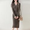 Dame Genser Kjole 100 % Ull MODERN NEW SAGA V-hals Strikk Lang Pullover Vintergensere Ull Lang Kjole Dame