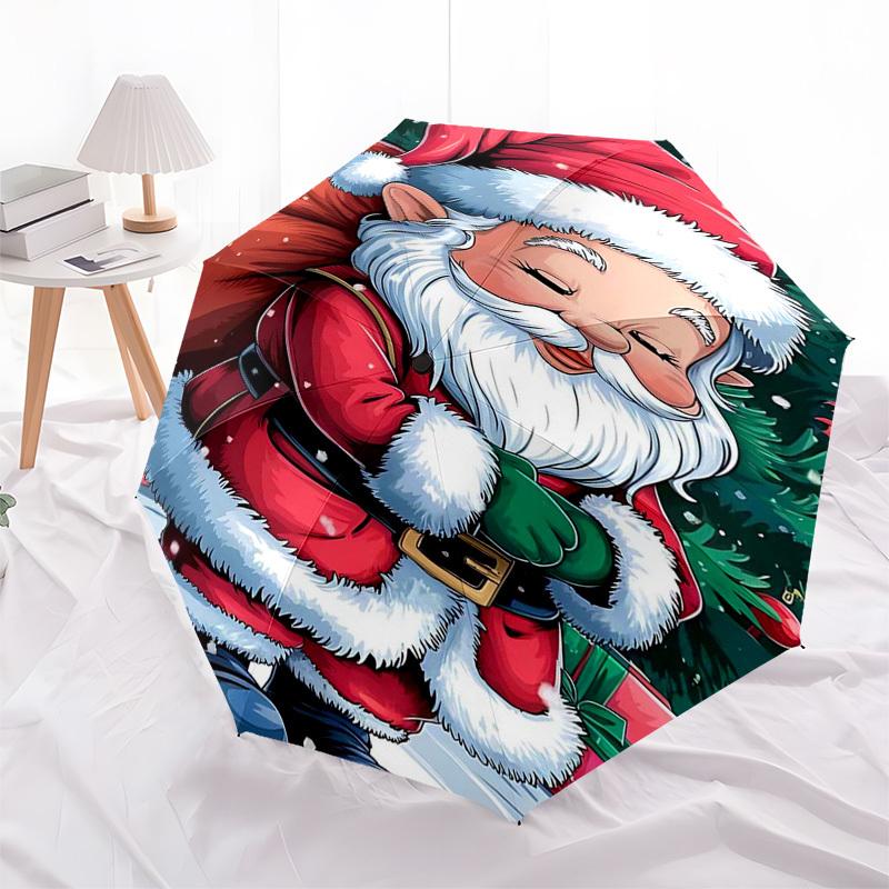 1pc Christmas Santa Claus Design Automatic Opening/Closing Umbrella with Foldable Design and 8-Iron Frame, Perfect Gift for Fans, Travelers, and Daily