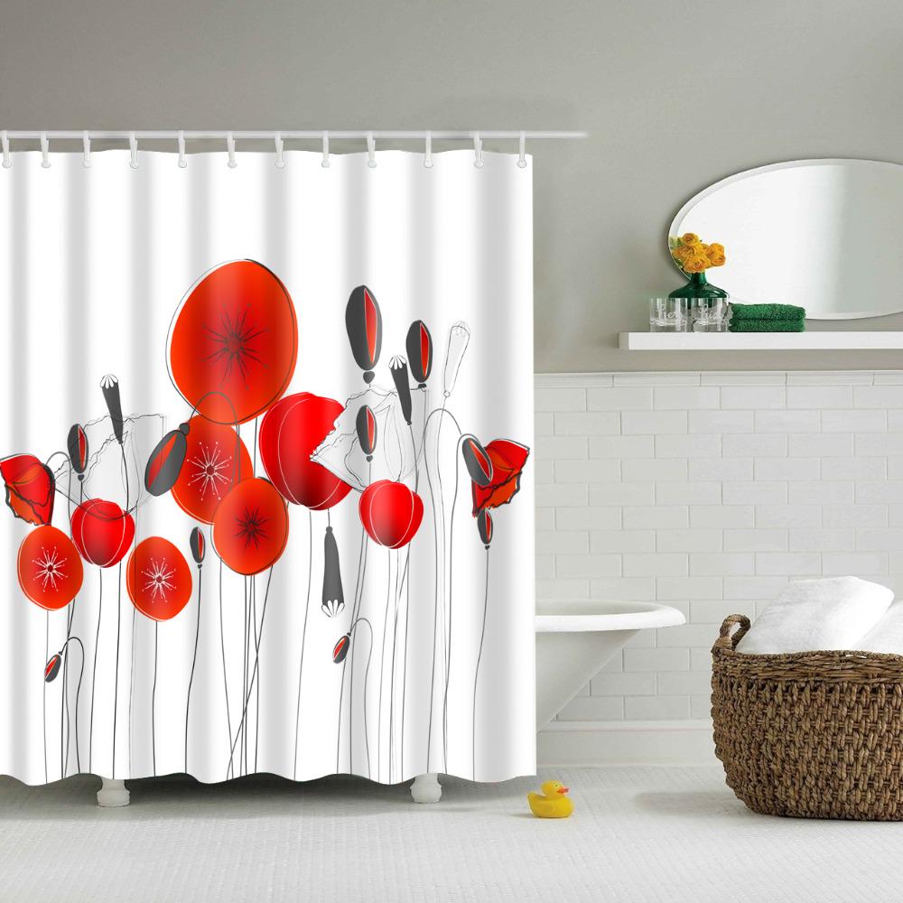 Beautiful Colorful Flower Floral Printed Shower Curtains Frabic Waterproof Polyester Bath Curtain With Hooks 180x180cm
