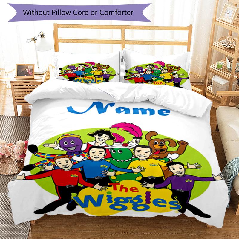 3pcs Custom Name The Wiggles Bedding Set Duvet Cover Closure Includes 1 Duvet Cover & 2 Pillowcases, Soft and Comfortable for All Seasons.
