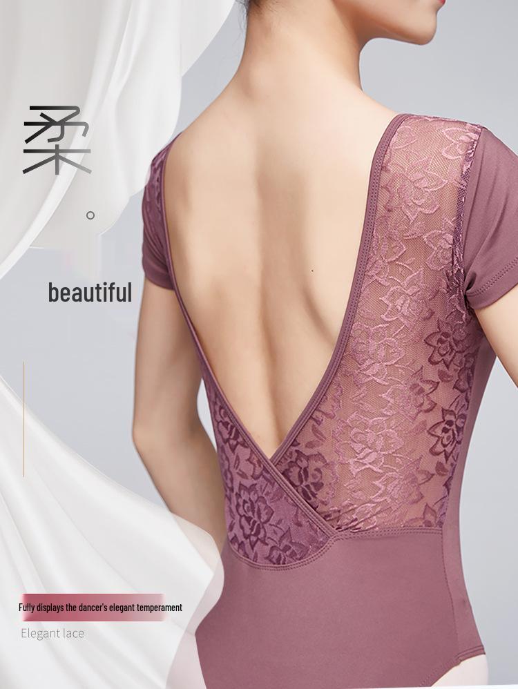 Women's Lace Backless Ballet & Yoga Leotard - Adult Dancewear & Body Shaping Practice Outfit