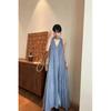 French Temperament V-neck Smudged Neck Dress Women's Summer Loose and Thin Sleeveless Dress