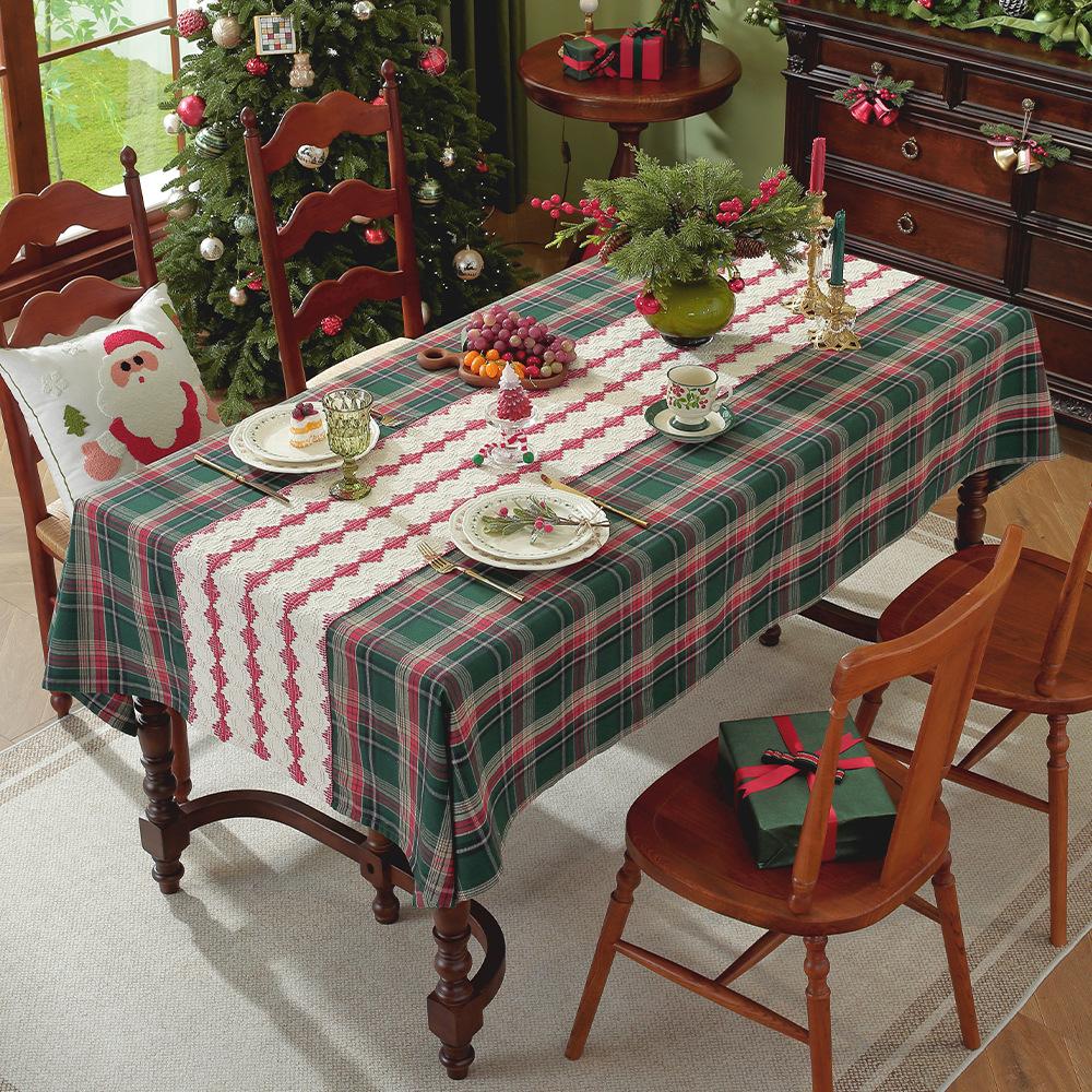 Vintage Green Checkered Tablecloth Christmas Plaid Slip Resistant Washable American Dining Cover Cross Border Deco Table Cover