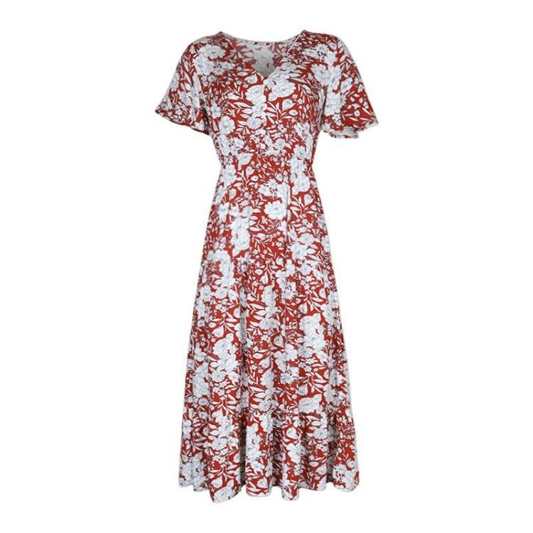 American European Women Summer Holiday Floral Mid Length Fashion Dress