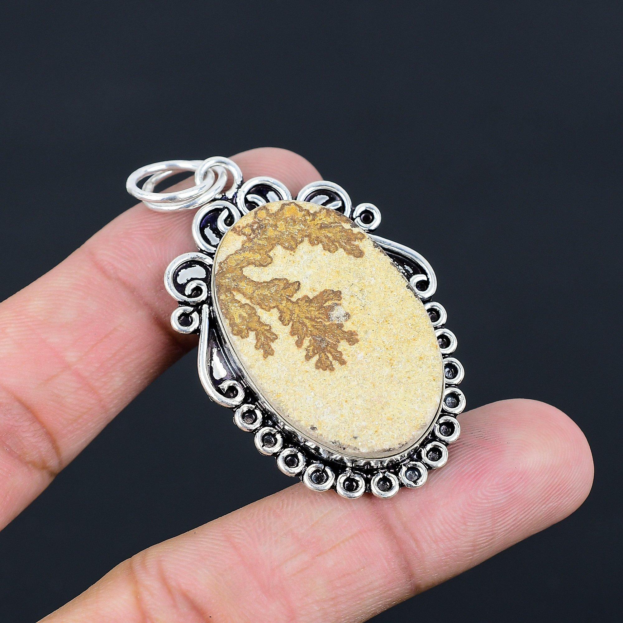 Oval Psilomelane Dendrite Gemstone Sterling Silver Wife Bezel Pendant Jewelry