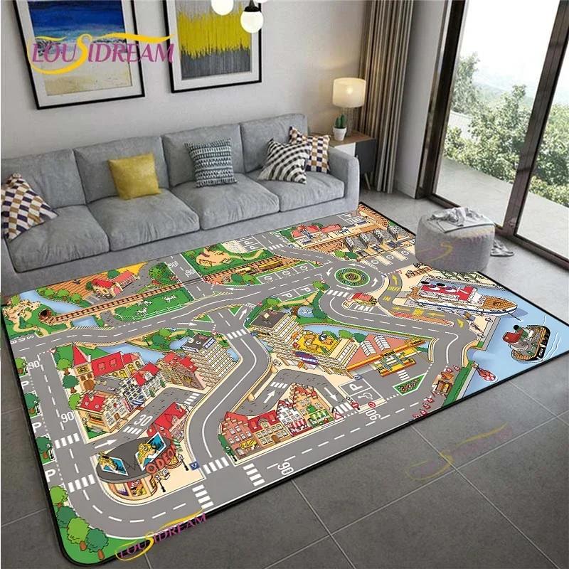 Alfombra Road Traffic Rout Map Carpet Living Room Sofa Coffee Table Bedroom Rugs Kitchen Kid Play Anti-slip Floor Mat Home Decor