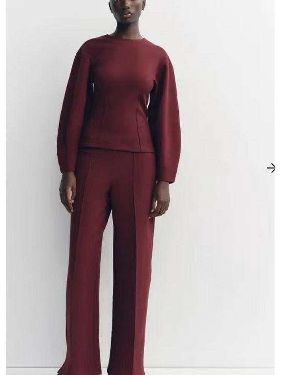 Autumn 2024 Women's Long Sleeve O-Neck Pleated Top & Wide Leg Pants Office Suit