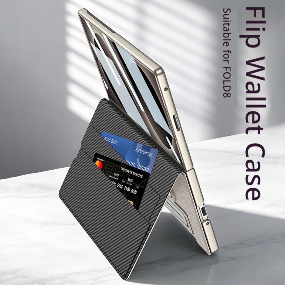 Book Flip Leather Credit Cards Pocket Case for Samsung Galaxy Z Fold 8 Fold8 Solid Color Wallet Tempered Glass Flim Back Cover