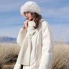 Sancai 2025 Winter Scarf Collar Loose Mid-length 90% White Duck Down Jacket