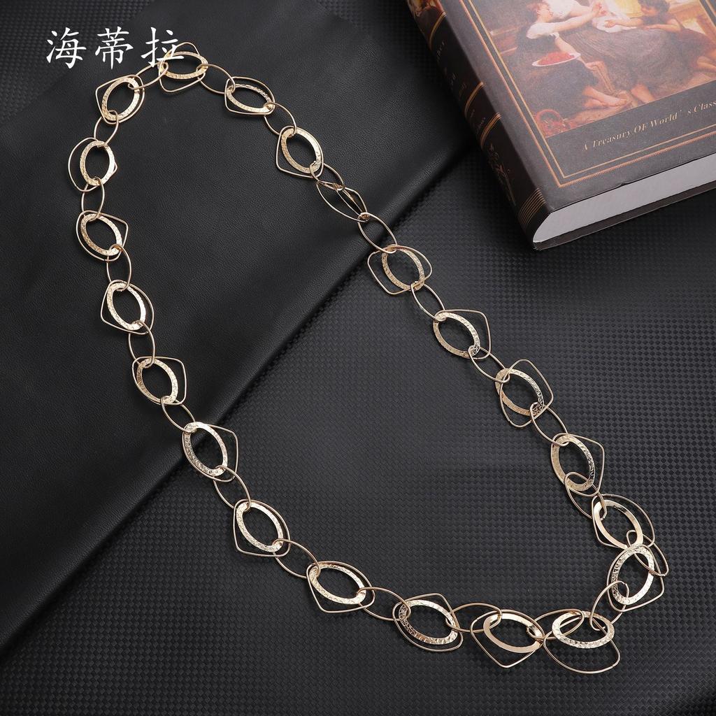 New Gold Irregular Ring Multi-layer Necklace, Personalized Fashion Versatile Femininity Sweater Chain