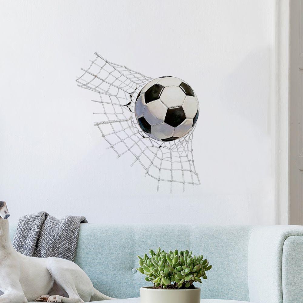 Simulated 3D Broken Wall Football Wall Sticker, Football 26 Theme Room Decorative Sticker, Children's Room Background Painting