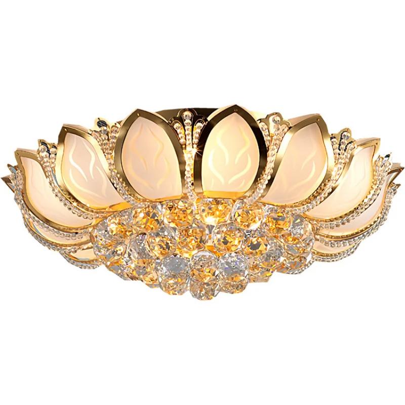 Lotus Flower Modern Ceiling Light With Glass Lampshade Gold Ceiling Lamp for Living Room Bedroom lamparas de techo abajur