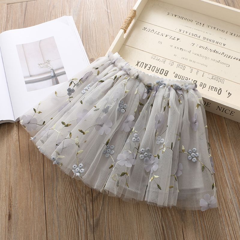 

Детская пышная короткая юбка, сетчатая юбка с трехмерным рисунком лепестков и бабочек, юбка принцессы для девочек, полуюбка для выступлений 100 серый
