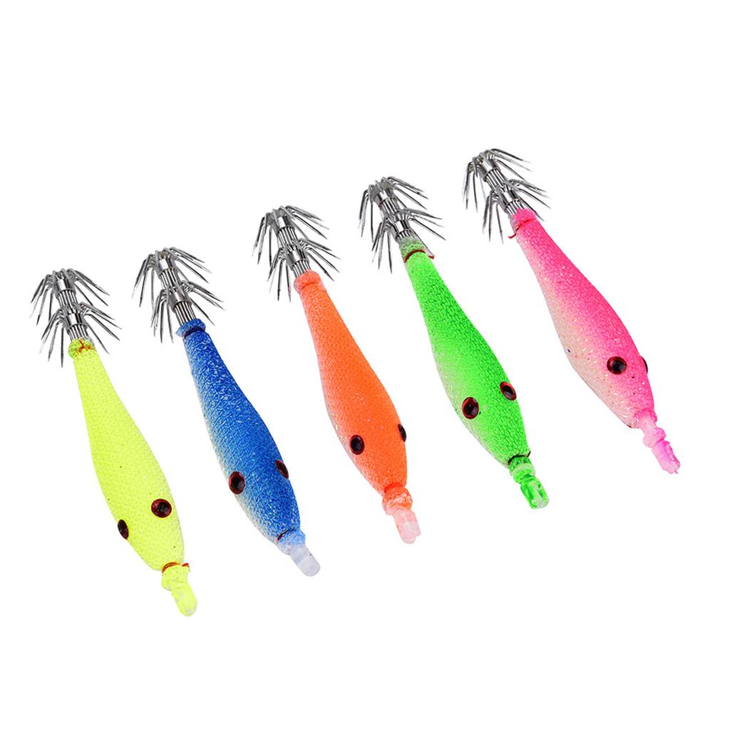 5pcs Durable Sleeve  Fish Squid Fish Baits Luminous Hooks Fishing Accessory