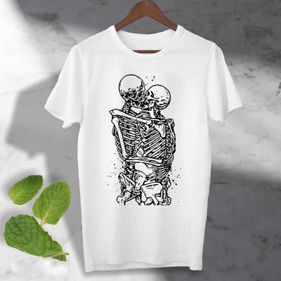 Romantic Skeleton Love Kissing Never Dies Skull and Bones Till Death T-Shirt Mens Womens Tees Top