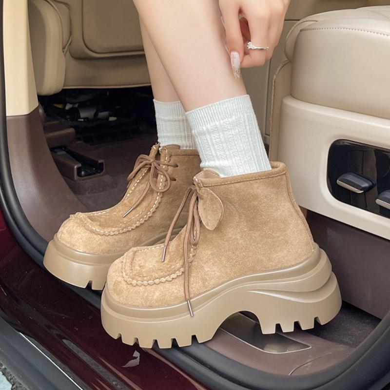 Platform Ankle Boots Women Flats Shoes 2025 Trend New Winter Snow Boots Suede Casual Sneakers Woman Lace Up Botas Mujer