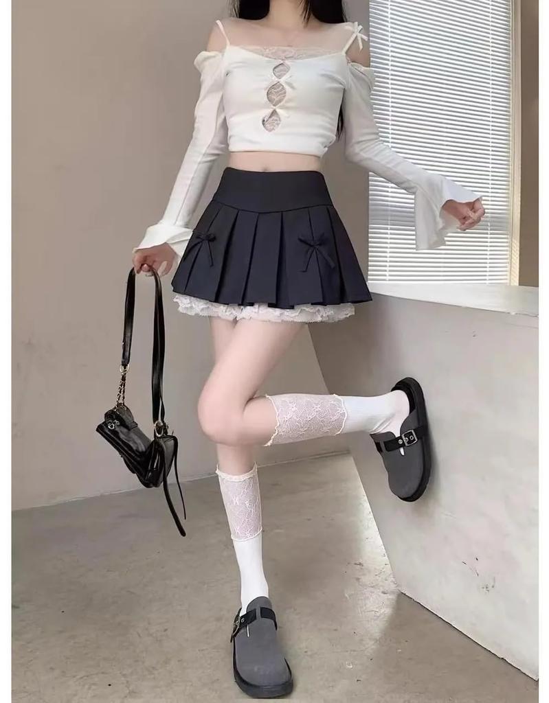 House Yayoi Cute Lace Micro Mini Skirt with Mini Solid High Above Knee Size Perfect for School or Commuting Women's Zipper, Length, Color, Waist,
