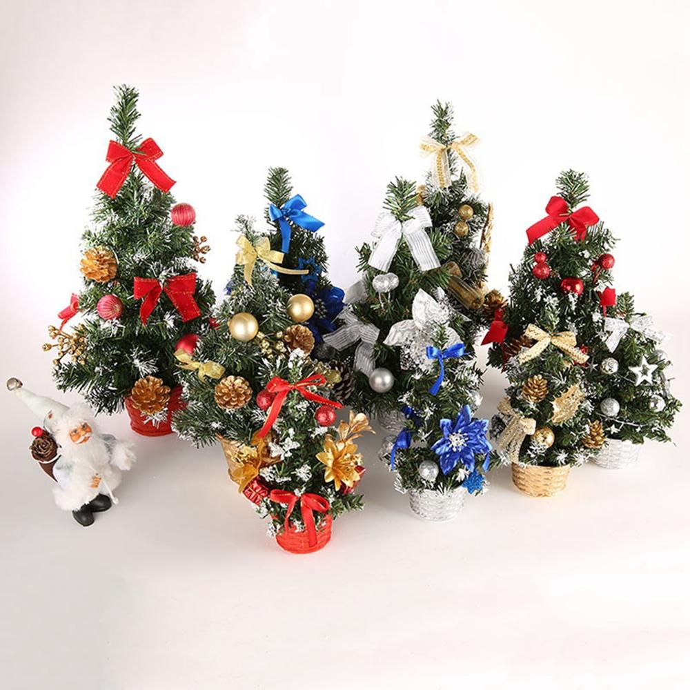 2 Mini Alberi Di Natale Artificiali Da Tavolo 20 Cm Con Decorazioni Blu