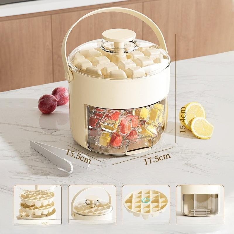 

Press The Ice Cube Tray Mold To Make Ice, Large-capacity Storage, Household Food-grade Refrigerator, Ice Cube Bucket with Lid кремовый