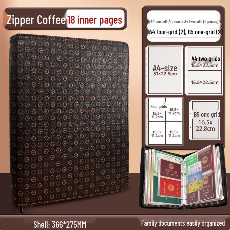 Family Document Storage Bag: Leather Magnetic Buckle A4 Album for Certificates, Receipts & Documents