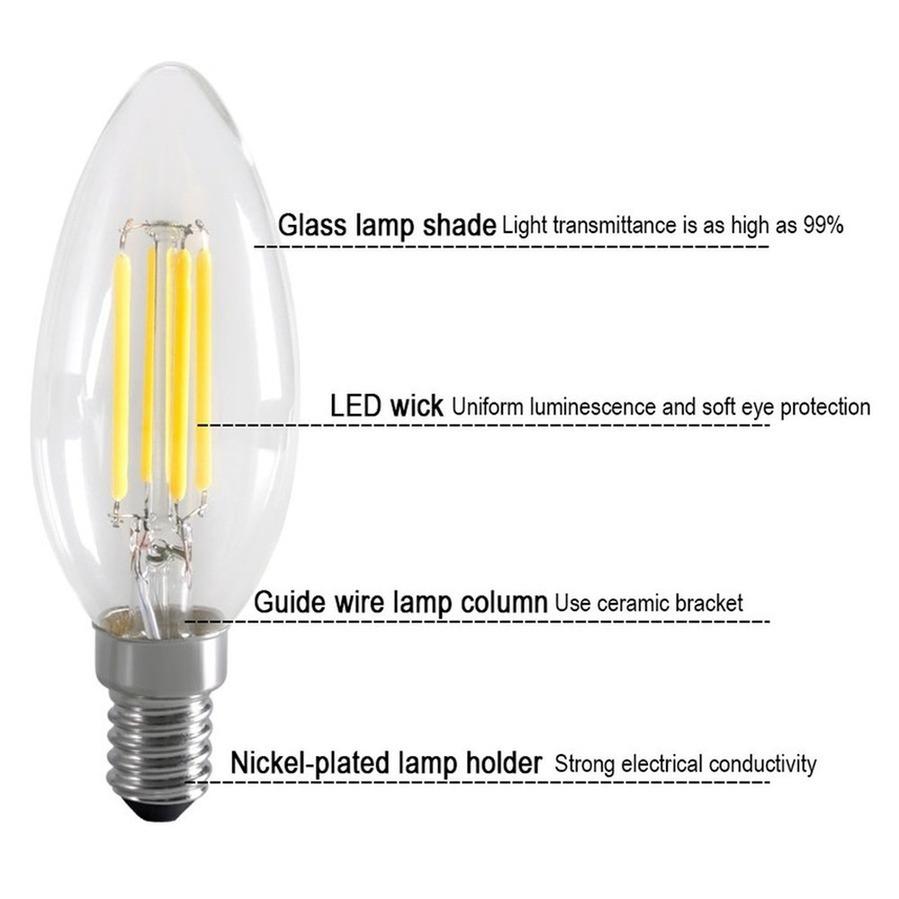 VnnZzo 6pcs/lot E14 LED Bulb Filament Candle Lamp C35 Edison Vintage Style Cold/Warm White 2W/4W/6W Chandelier Light AC220V