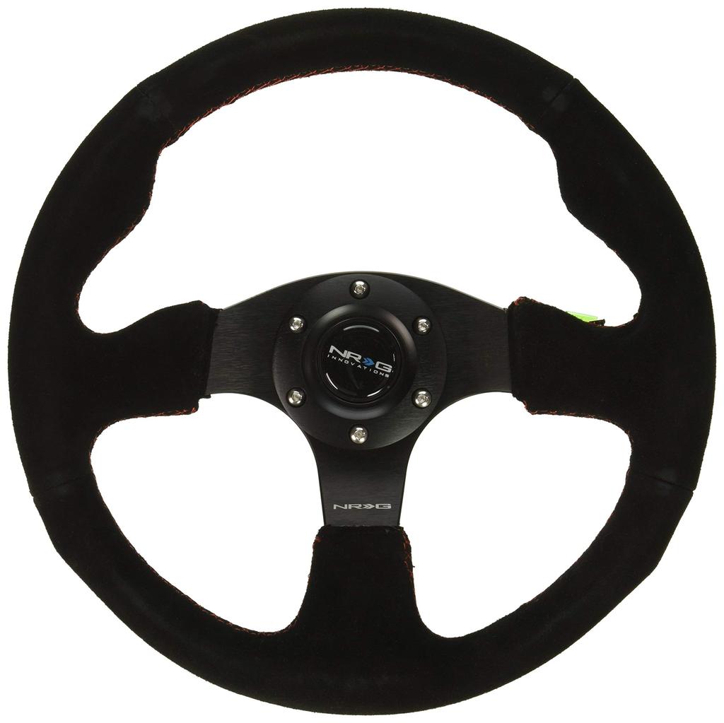NRG Innovations Reinforced Steering Wheel Sport Suede Steering Wheel with Red RST-012S-RS (320mm Stitching)